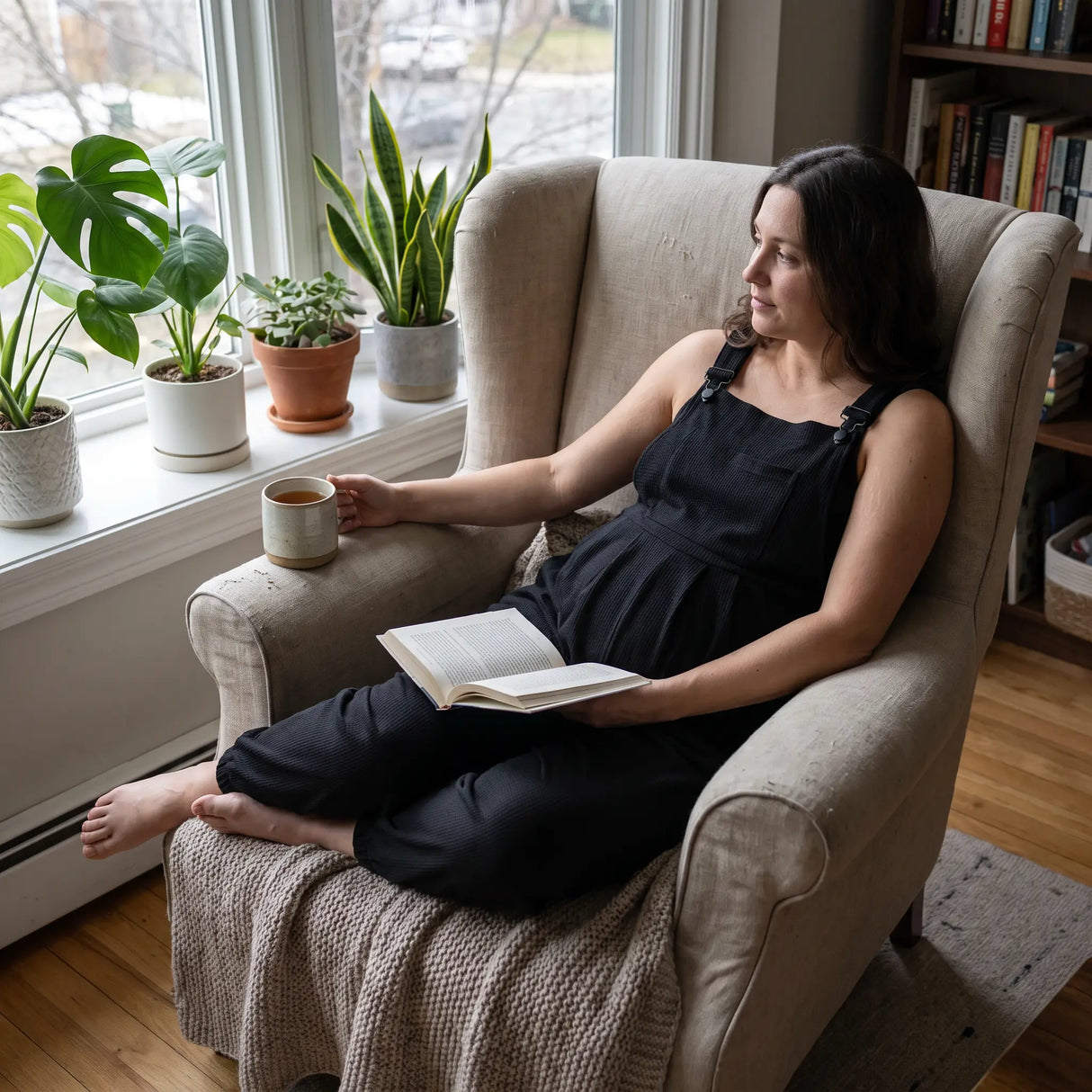 Waffle Casual Maternity Jogger Overalls with Pockets