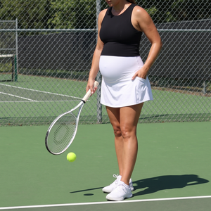 Super High Waisted Mini Tennis Maternity Skirt with Pockets - tennis court