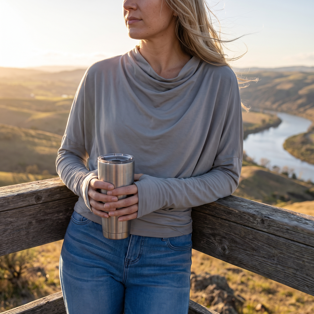 Cowl Neck Long Sleeve Thumb Hole Casual Top - lookout point