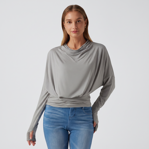 Cowl Neck Long Sleeve Thumb Hole Casual Top - studio hero