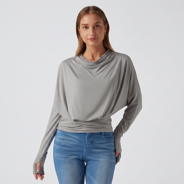 Cowl Neck Long Sleeve Thumb Hole Casual Top - studio hero
