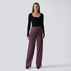 High Waisted Wide Leg Stripe Work Pants with Pockets