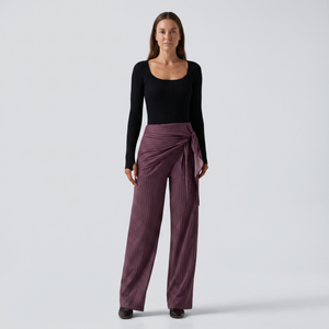 High Waisted Wide Leg Stripe Work Pants with Pockets - studio hero