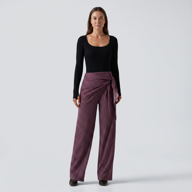 High Waisted Wide Leg Stripe Work Pants with Pockets - studio hero