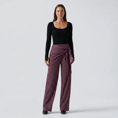 High Waisted Wide Leg Stripe Work Pants with Pockets
