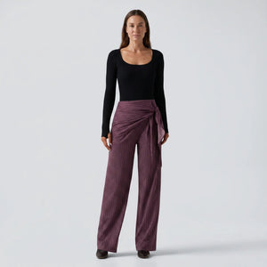 High Waisted Wide Leg Stripe Work Pants with Pockets