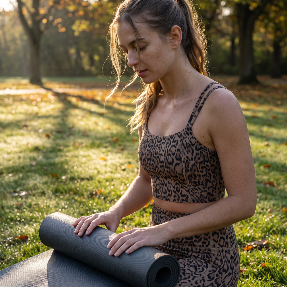 Leopard Print Light Support Square Neck Yoga Sports Bra - park morning session