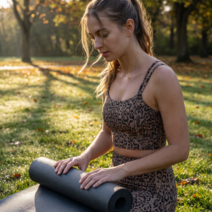 Leopard Print Light Support Square Neck Yoga Sports Bra - park morning session