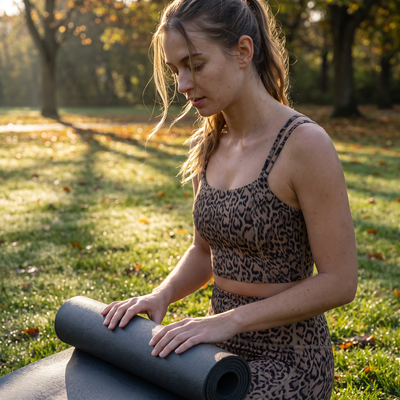 Leopard Print Light Support Square Neck Yoga Sports Bra - park morning session