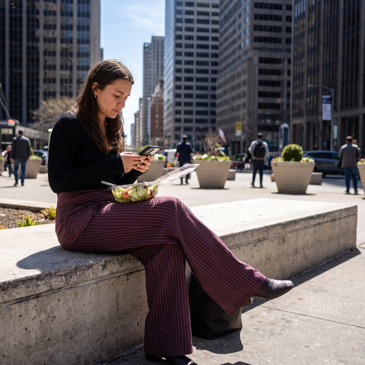 High Waisted Wide Leg Stripe Work Pants with Pockets - lunch break in the plaza