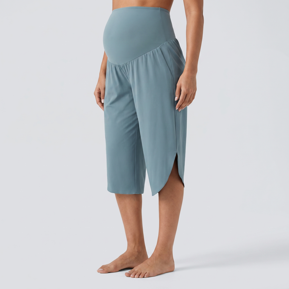 Super High Waisted Curved Hem Quick Dry Capri Maternity - studio hero