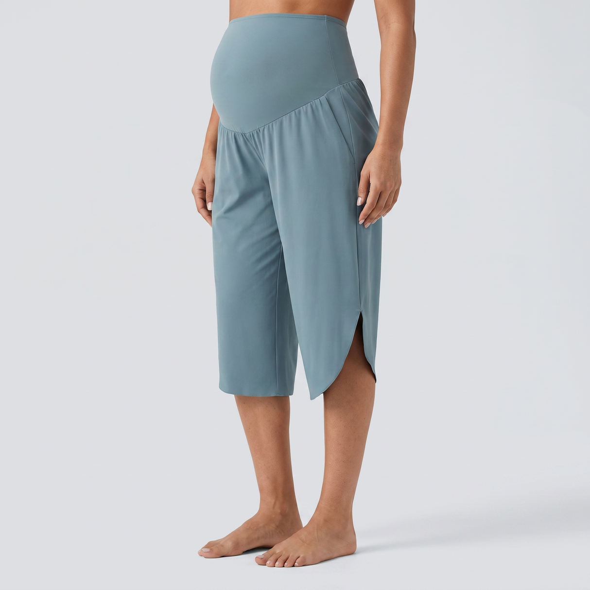Super High Waisted Curved Hem Quick Dry Capri Maternity - studio hero