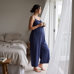 Wide Leg Casual Maternity Romper with Pockets - slow morning at home