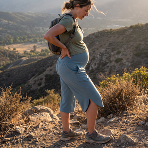 Super High Waisted Curved Hem Quick Dry Capri Maternity - hillside trail