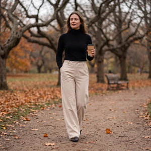 Mid Rise Wide Leg Corduroy Casual Pants with Pockets