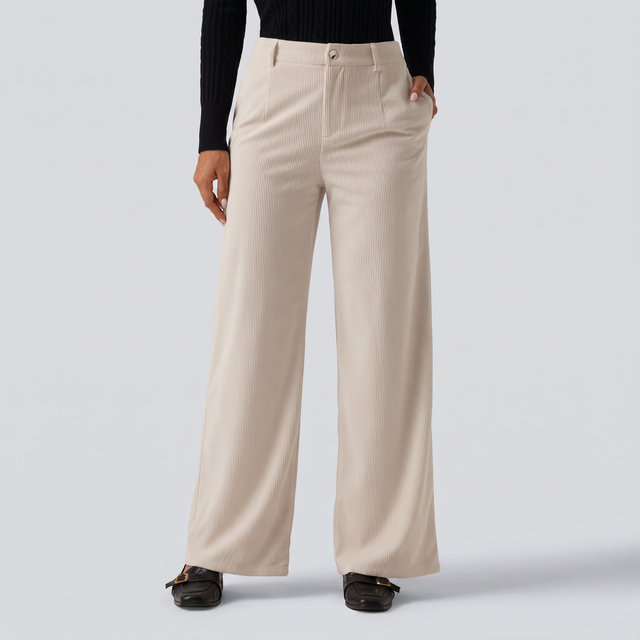Mid Rise Wide Leg Corduroy Casual Pants with Pockets - studio hero
