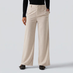 Mid Rise Wide Leg Corduroy Casual Pants with Pockets