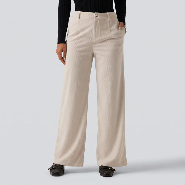 Mid Rise Wide Leg Corduroy Casual Pants with Pockets