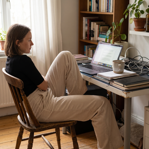 Mid Rise Wide Leg Corduroy Casual Pants with Pockets - working at home