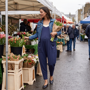 Square Neck Tapered Casual Maternity Jumpsuit with Pockets - flower market