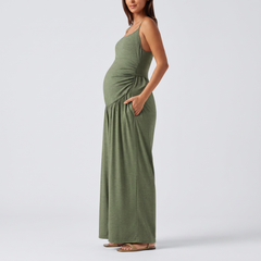 Built-In-Bra Wide Leg Maternity Slip Jumpsuit with Pockets
