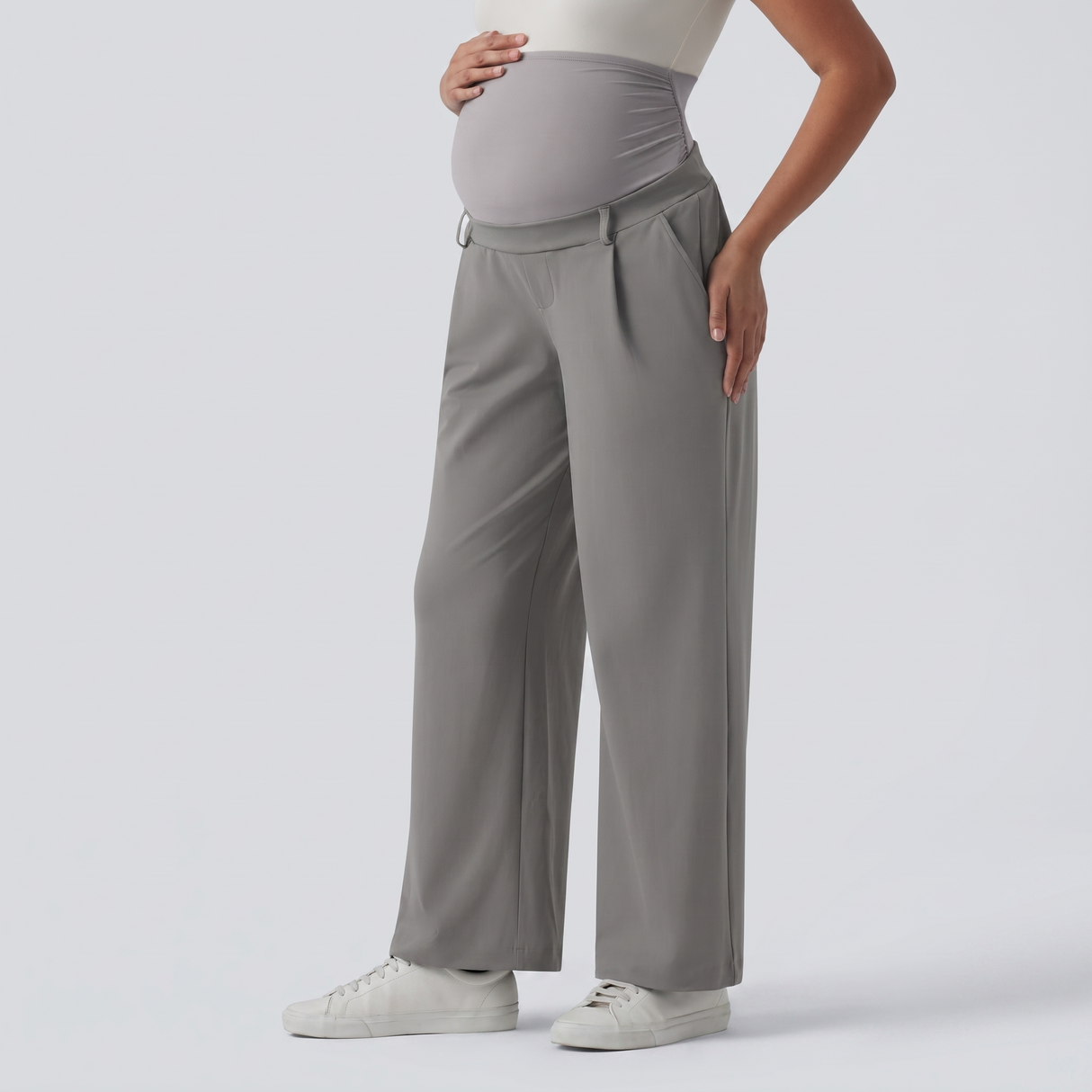 Super High Waisted Straight Leg Work Maternity Pants - studio hero