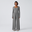 U Neck Long Sleeve Thumb Hole Wide Leg Jumpsuit - studio hero
