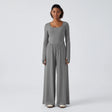 U Neck Long Sleeve Thumb Hole Wide Leg Jumpsuit