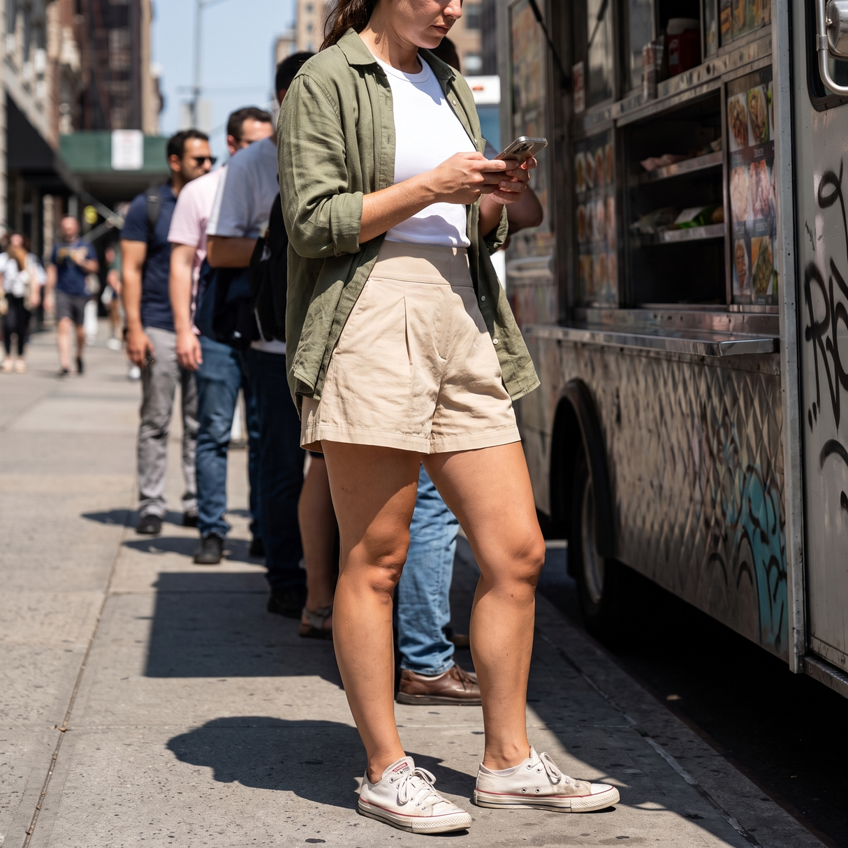 High Waisted Casual Zip Fly Shorts 4in with Pockets - food truck