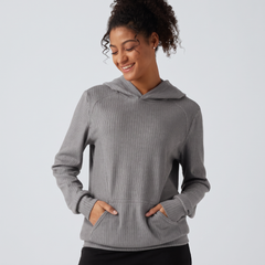 Ribbed Hooded Long Sleeve Casual Sweatshirt with Pocket