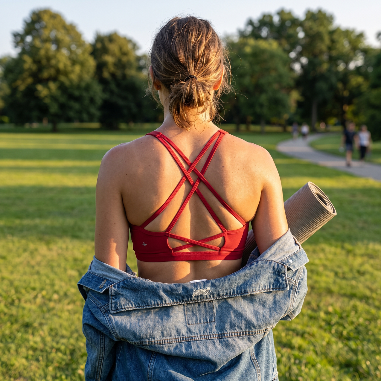 Plush Light Support Built-in Bra Crisscross Yoga Sports Bra - park after a session