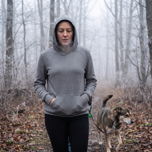 Ribbed Hooded Long Sleeve Casual Sweatshirt with Pocket - misty morning trail