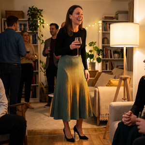 Cable Knit High Waisted A Line Party Midi Skirt - evening party