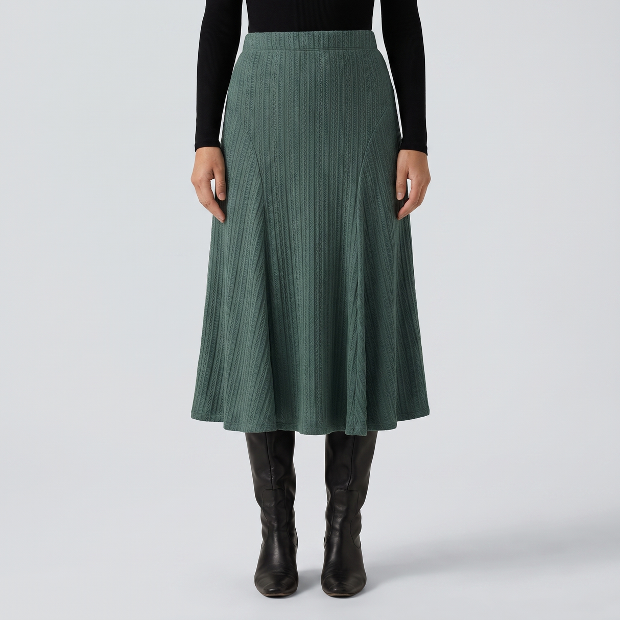 Cable Knit High Waisted A Line Party Midi Skirt - studio hero