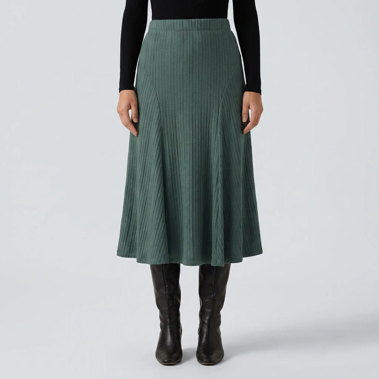 Cable Knit High Waisted A Line Party Midi Skirt