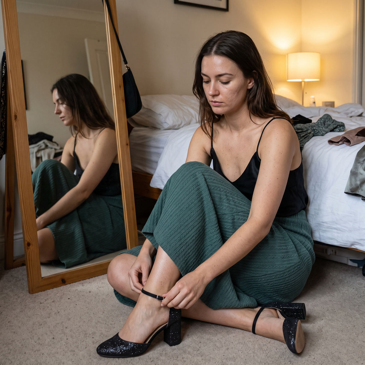 Cable Knit High Waisted A Line Party Midi Skirt - getting ready at home
