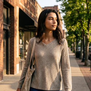Ribbed Knit V Neck Top - lifestyle2