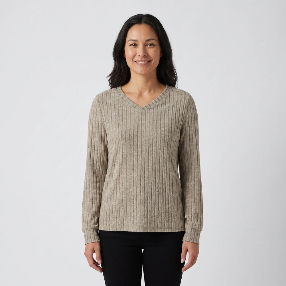 Ribbed Knit V Neck Top - hero