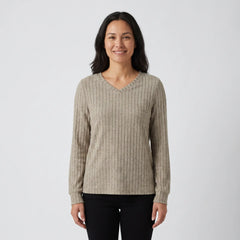 Ribbed Knit V Neck Top