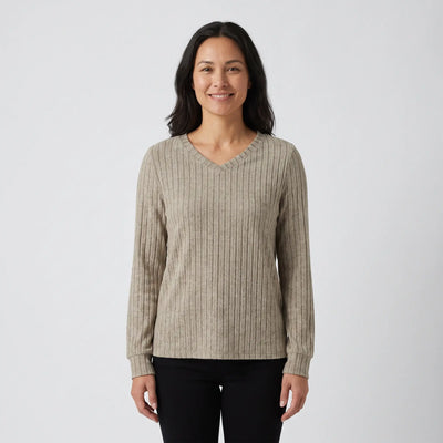 Ribbed Knit V Neck Top - hero