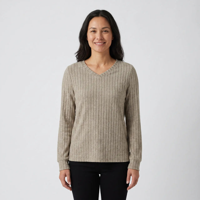 Ribbed Knit V Neck Top - hero