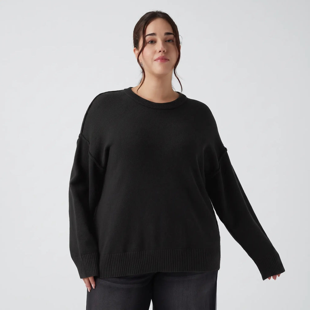 Slouchy Round Neck Dropped Shoulder Jumper - hero