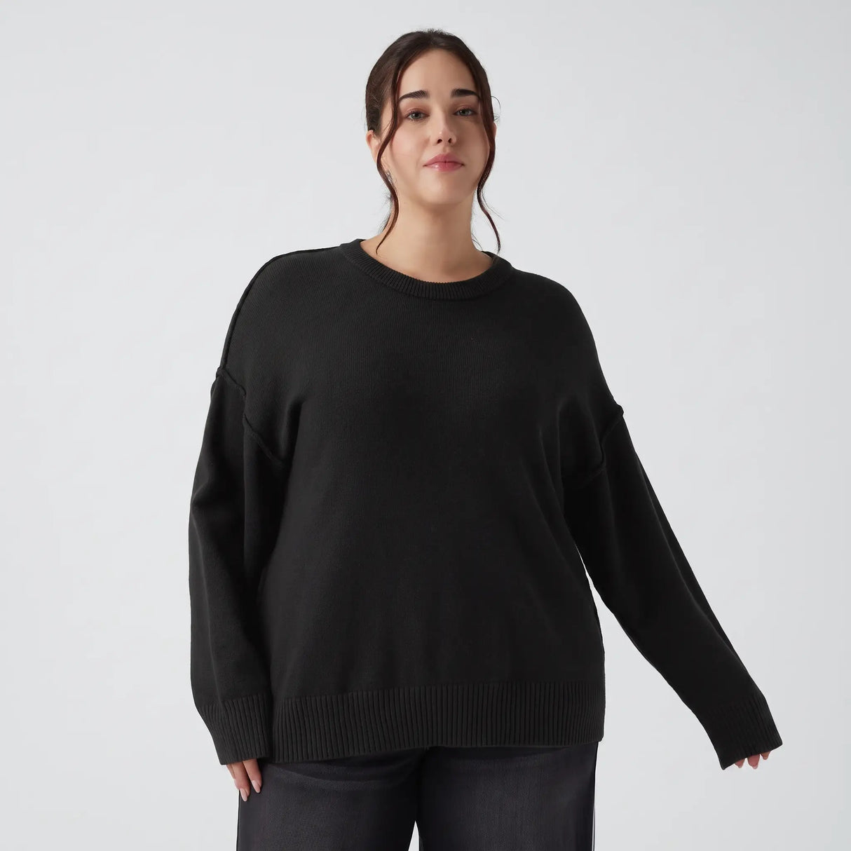 Slouchy Round Neck Dropped Shoulder Jumper - hero