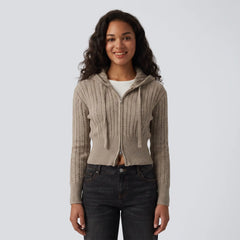 Hooded Cable Knit Zip Cardigan