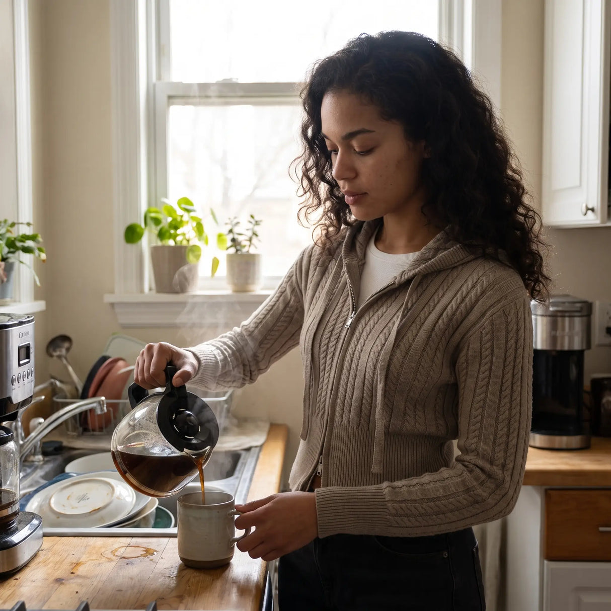 Hooded Cable Knit Zip Cardigan - morning kitchen