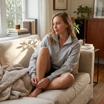 Stand Collar Half Zip Cropped Sweatshirt - sunlit living room