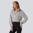 Stand Collar Half Zip Cropped Sweatshirt - gray studio hero