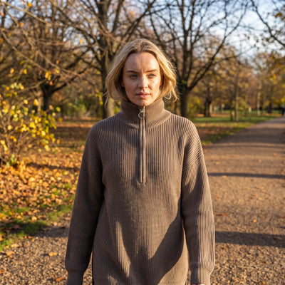 Funnel Neck Half Zip Knitted Jumper - autumn park path