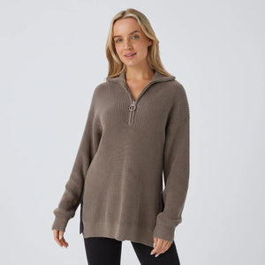 Funnel Neck Half Zip Knitted Jumper - gray studio hero