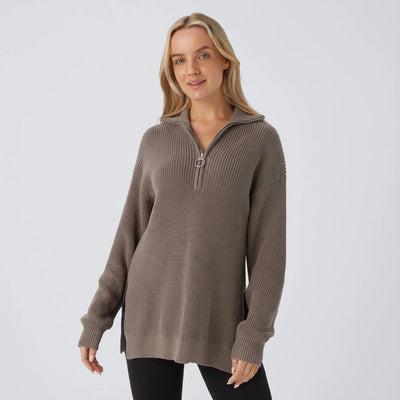 Funnel Neck Half Zip Knitted Jumper - gray studio hero